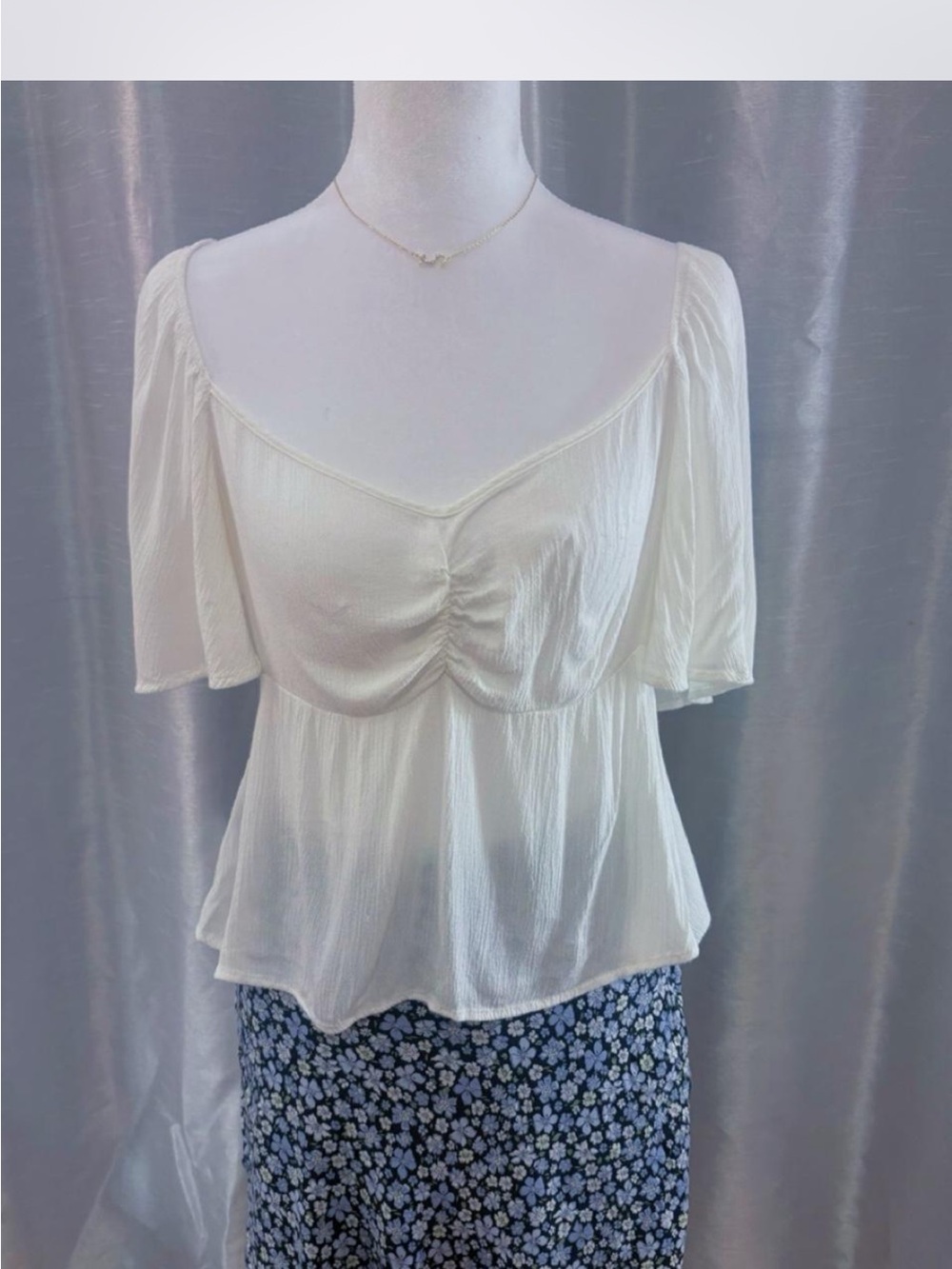 Altar'd State Ivory Flutter-Sleeve Ruched Peplum Top